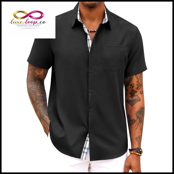 Men's Short Sleeve Button Down Shirt Casual Summer Beach Wedding Regular Fit